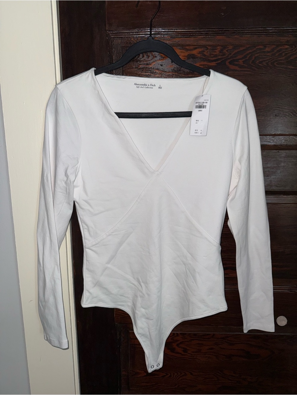 Abercrombie & Fitch White Long-Sleeve V-Neck Bodysuit